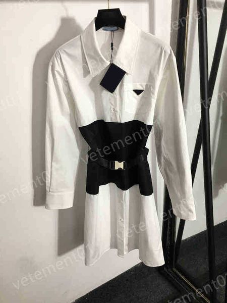 

women designer dress fashion brand letter logo emblem dresses pd belt long sleeve shirt dress, Black;gray