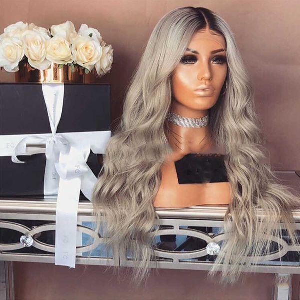 

synthetic wigs wig women's dyed black gray mixed color medium split long curly hair large wave chemical fiber set 221122