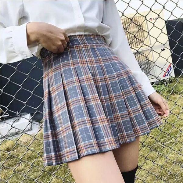 

skirts xsxxl high waist womens striped pleated elastic female sweet mini dance plaid 221122, Black