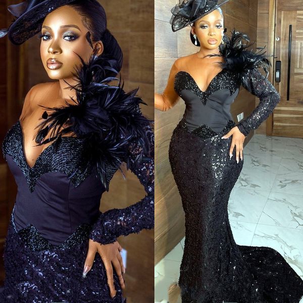 

2022 arabic aso ebi mermaid black prom dresses sequined lace evening formal party second reception birthday engagement gowns dress zj555