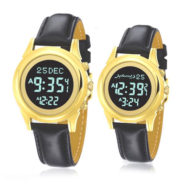 

wristwatches muslim couple watch for all prayers with auto qibla direction hijri calendar fajr time backlight man or woman 1 piece only 2211, Slivery;brown