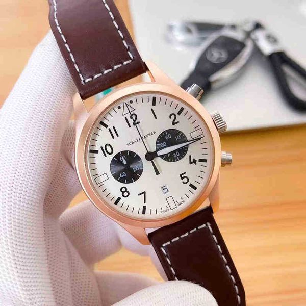 

pilot trend design calfskin strap waterproof men's movement multifunctional timing watch, Slivery;brown
