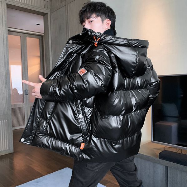 

men's down parkas 8xl shiny coat autumn winter men's cottonpadded casual plus size 7xl 5xl 6xl clothes men's thickened cotton, Black