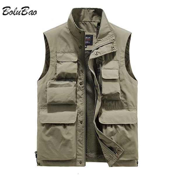 

men's vests bolubao men outdoor vest multi-pocket solid color fishing director reporter work waistcoat pography casual vest jacket male, Black;white