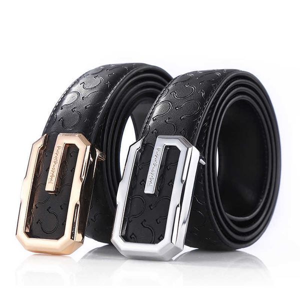 

new mens belt gold and silver letters smooth buckle business casual belt pu leather embossed pattern 3.4cm designer brand jeans belts wholes, Black;brown
