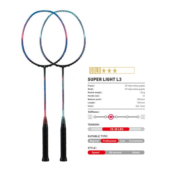 

badminton rackets attack type 6u carbon fiber racquet for intermediate players super light weight l3 221121