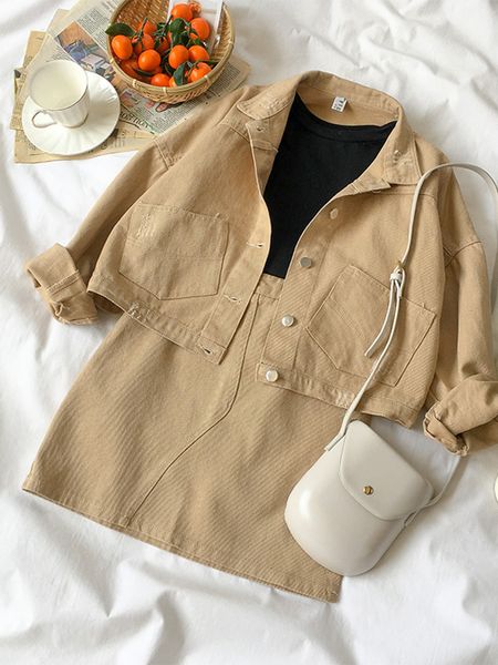 

two piece dress spring and autumn goddess costume korean version of the 2 piece denim jacket skirt fashion temperament women's 221122, White