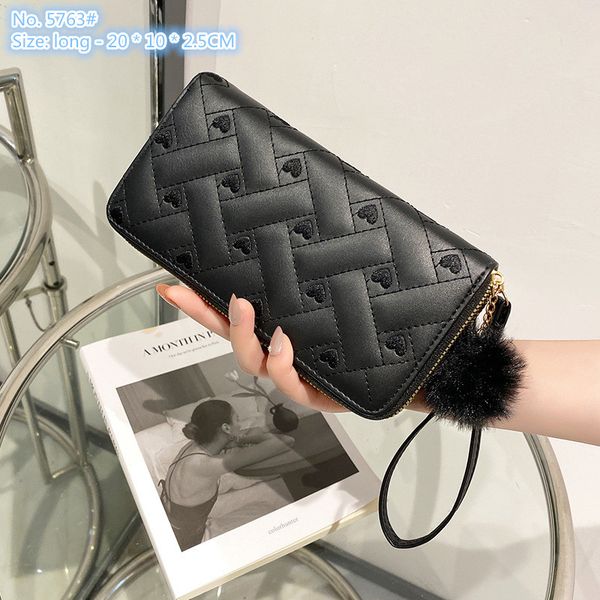 

wholesale factory ladies shoulder bag 5 colors cute fur ball long wallet sweet solid color leather mobile phone coin purse college style emb, Red;black