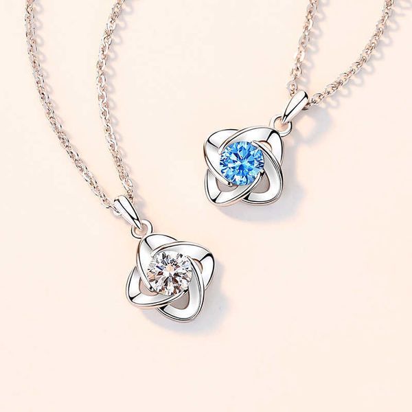 

pendant necklaces strands strings blue diamond four leaf grass necklace women's korean fashion small fresh summer collar chain girl hea, Silver