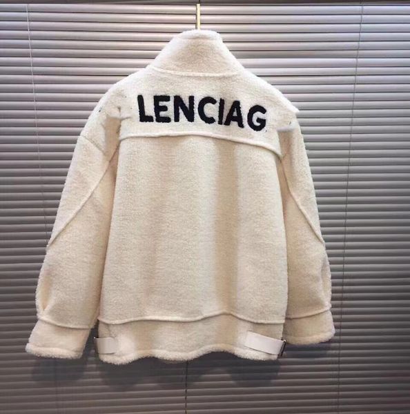 

designer faux fur coat letter embroidery jacquard lamb wool coats for men and women, Black