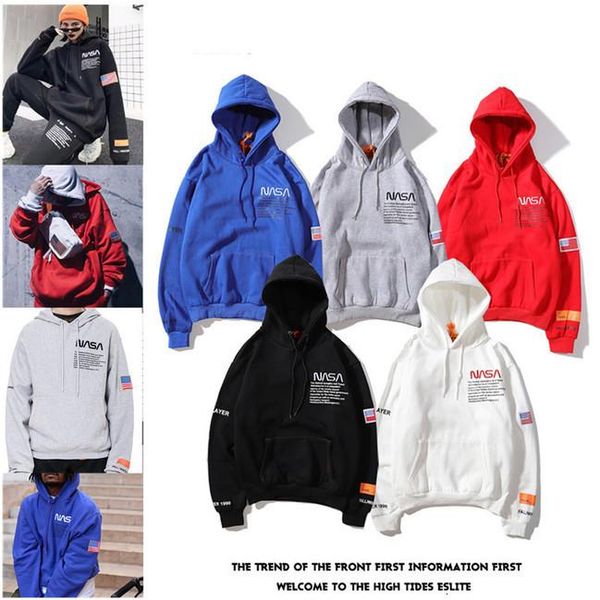 

21ss fashion designer hoodies brand heron co-branded nasa sweatshirt preston multicolor loose mens and womens hoodies left size s-xxl, Black