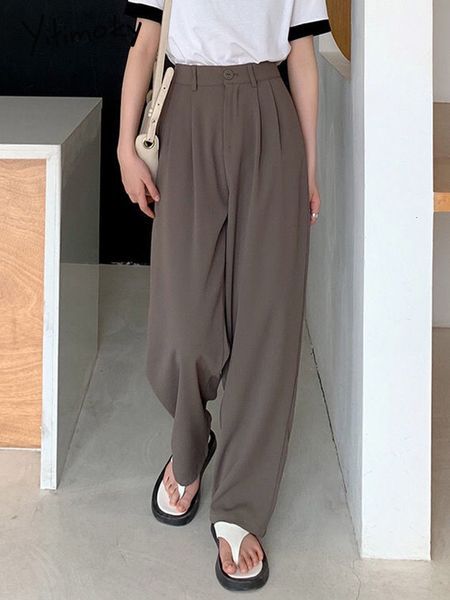 

women's pants capris yitimoky straight for women casual elegant vintage loose wide leg ladies office black trousers high waist baggy ko, Black;white