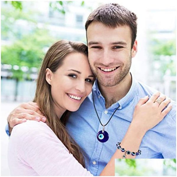 

pendant necklaces evil eye necklace with leather rope turkish blue glass pendant necklaces for women men lucky protection jewelry dr dhoq8, Silver