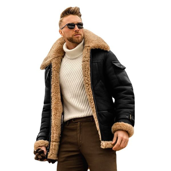

men's leather faux pu coats winter motorcycle jacket for warm fleece inner s jackets clothing streetwear 221122, Black
