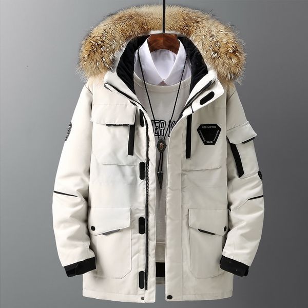 

men's down parkas thicken jacket with big real fur collar warm parka -30 degrees men casual waterproof winter coat size 3xl 221122, Black