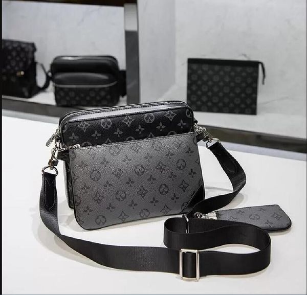 

designer men leather fashion bags trio messenger fashion shoulder bag women travel school bags man crossbody handbags