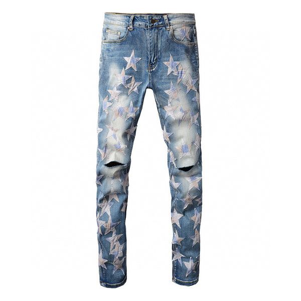 

men jeans european luxury jean hombre star men skinny embroidery patchwork ripped mens trend brand motorcycle pant, Blue