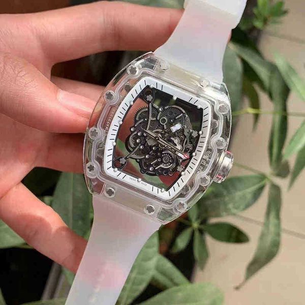 

automatic business leisure mens richa mechanical watch milles transparent crystal glass hollowed out luminous fashion, Slivery;black