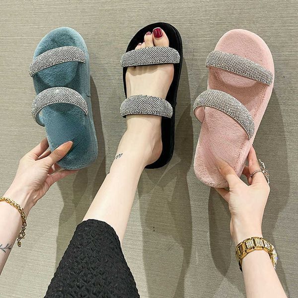 

slippers plush slippers for women in autumn and winter 2022 new korean fashion parallel, Black