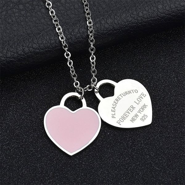 

designer necklace for women trendy silver pendant necklace luxury iced out chains love heart necklaces stainless steel accessories green pin