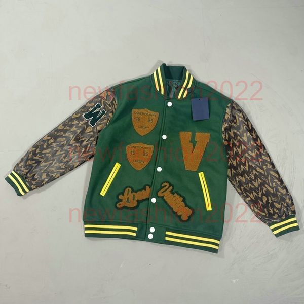 

2023 hoodies sweatshirts for women and men monogrames embossed leather and wool blouson cashgora varsity jacket embroidered souvenir jackets, Black