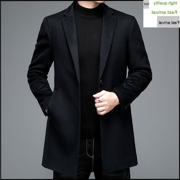 

men's wool blends winter 2023 autumn 100wool male coat slim jackets men's winter jacket fashion boutique solid smart casual man ja, Black