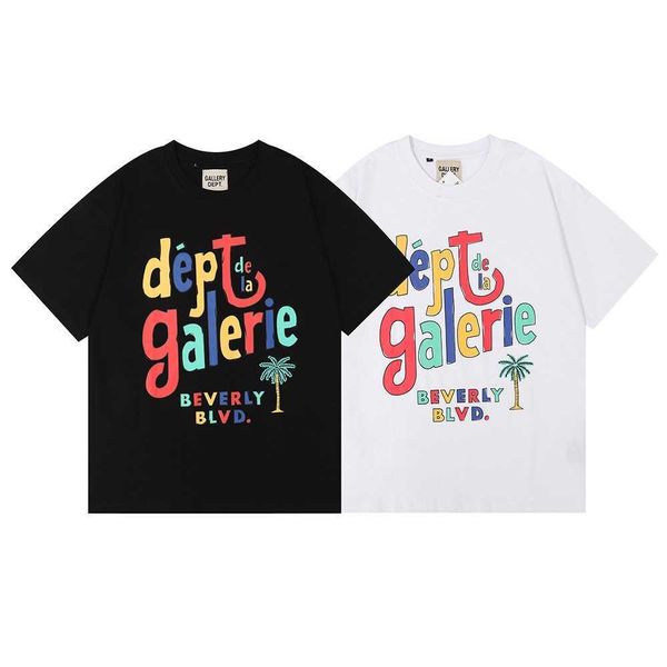

men t-shirt gall dep cotton fashion designer casual star men's summer large loose short sleeve rainbow printed backing round neck ove y, White;black