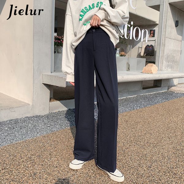 

women's pants capris jielur korean style zipper white wide-leg women solid color suit trousers female autumn gray high-waist straight 2, Black;white