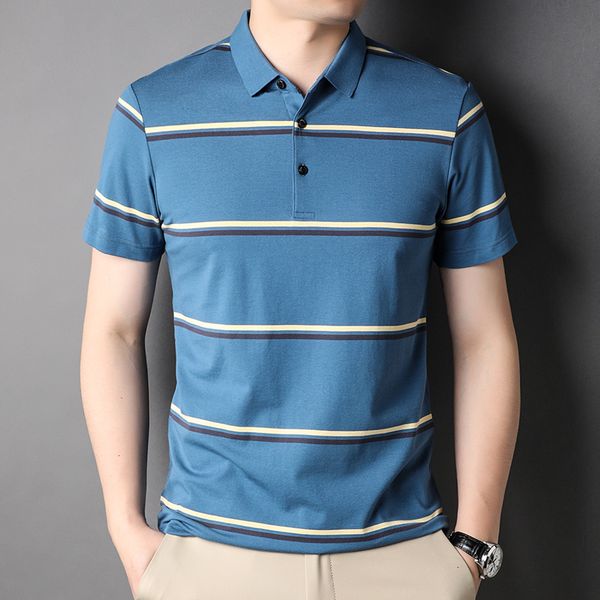

men's polos brand spring summer business casual striped shirt short sleeve poloshirt men slim fit soft cotton cool clothing 221122, White;black