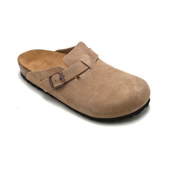 

designer's winter wooden slippers men's and women's oil-soaked leather slippers baotou pull cork bston clogs brown black sued