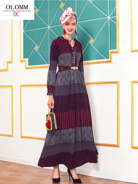 

casual dresses sb9447 olomm style nf7004e women s long sleeved dress retro printing big swing skirt colorblock long skirts 221121, Black;gray