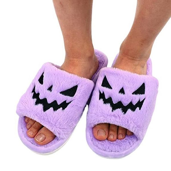 

slippers women winter fluffy flat soft warm shoes home halloween house black couple 221121