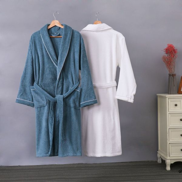 

Women's casual bathrobe bathrobe men's and women's hot spring hotel bathrobe cotton towel comfortable fashion couple bathrobe, Blue