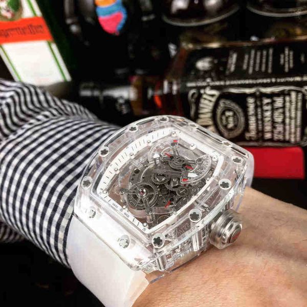 

transparent 2022 richa milles mens automatic mechanical watch crystal hollowed out technology luminous tape waterproof fashions, Slivery;black
