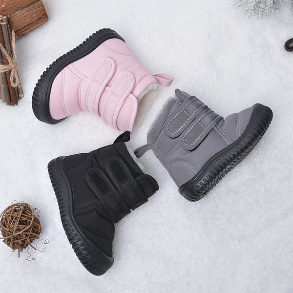 

boots winter baby snow children waterproof upper cloth boys gilrs high-warm cotton shoes kids thick velvets 221122, Black;grey