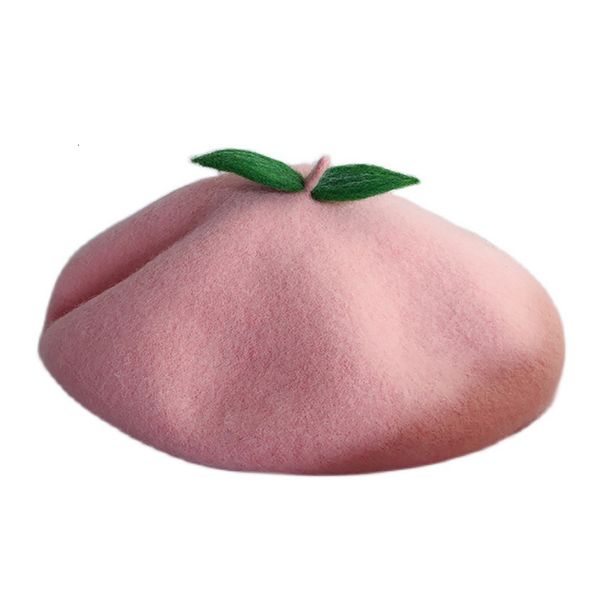 

berets handmade pink peach fruit women girls french beret autumn winter fashion green leave felt cute 221122, Blue;gray