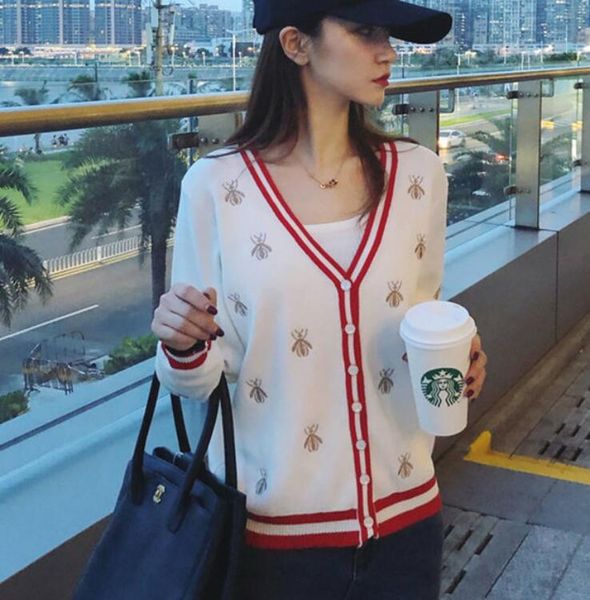 

women's sweaters autumn winter cardigan knitted women v neck long sleeve fashion loose casual designer sweaters embroidery logo, White;black