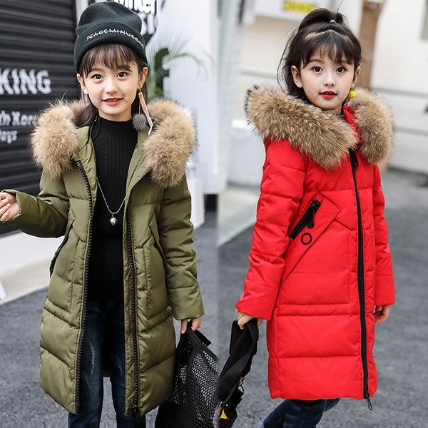 

baby clothing sets girls' medium long thickened winter clothes babys hooded down jacket women big thickened warm loose coat, White
