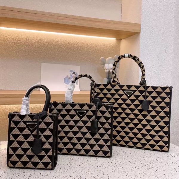 

embroidery totes bag canvas crossbody bags women handbags purse triangle pattern patchwork detachable belt strap letter hardware large capac