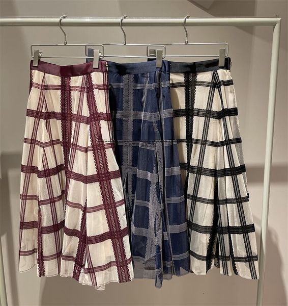 

skirts kuzuwata autumn winter faldas mujer moda sweet long contrast color plaid mesh skirt japanese high waist slim aline jupe 221122, Black