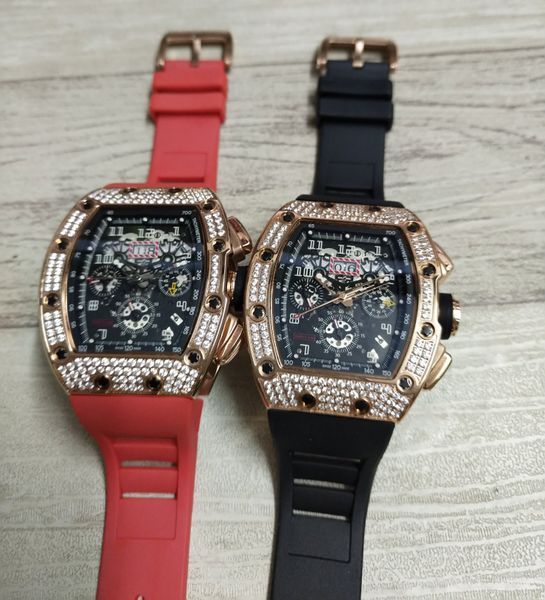 

men's watch master stainless steel case mechanical automation rubber strap hollow movement ikwatches transparent back glass diamonds be, Slivery;brown