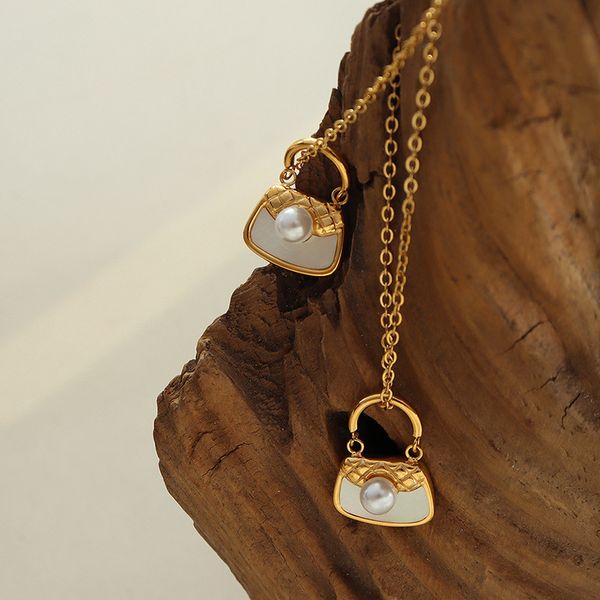 

chokers gold silver color handbag necklaces steel anime fashion crystal bag pendant chain trendy wedding jewelry female 221121, Golden;silver