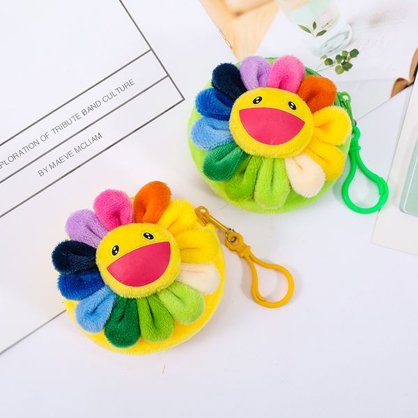 

lovely round smiling sunflower organizer bag gifts cartoon plush storage pendant id card bag girls hanging small coin purse bags, Blue;pink