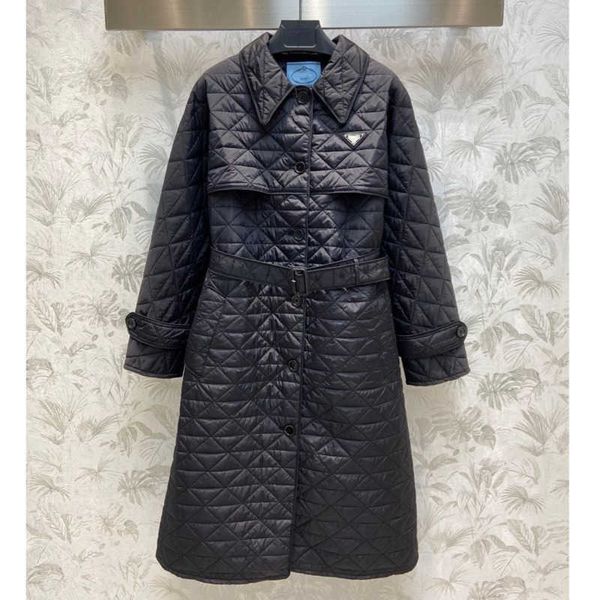 

high version womens down jacket pd triangle embroidered long parka prd designer down coat winter warm windbreaker women trench coats, Black