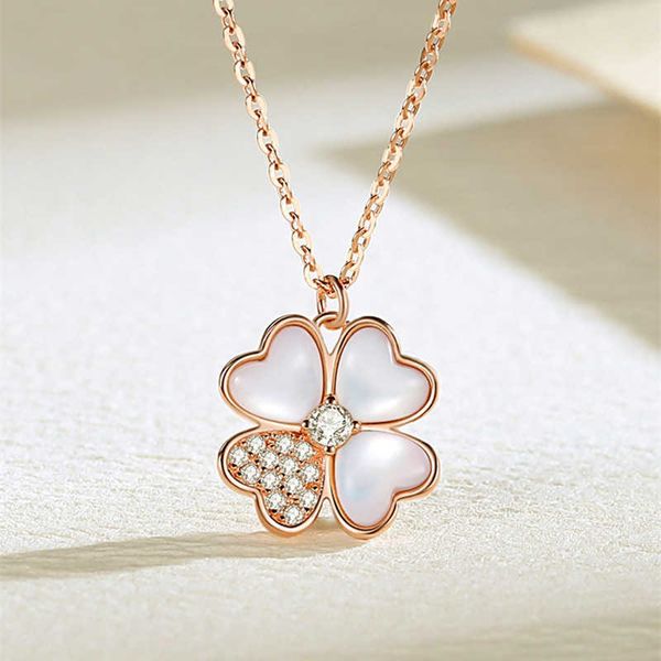 

pendant necklaces strands strings new light luxury lucky four leaf grass white fritillaria 925 silver necklace women's fashion online r
