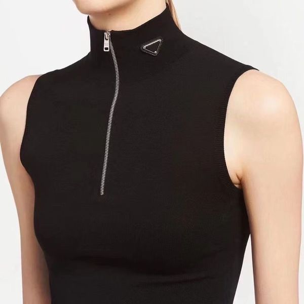 

women knits tees womens designer knitted sweater fashion t-shirt short zipper necks lady slim sweaters sleeveless shirts spring autumn pull, White