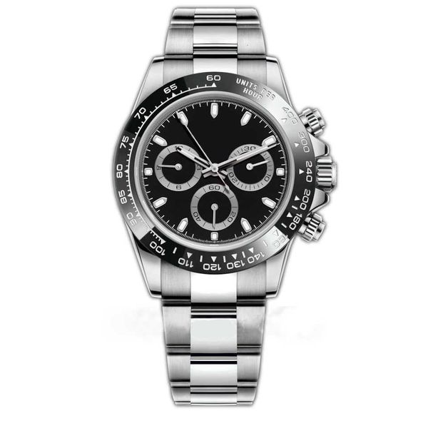 

watch mens automatic mechanical watch 40mm black ceramic bezel white disc, Slivery;brown