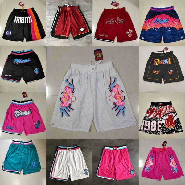 

miami''heat''men throwback basketball shorts pocket, Black