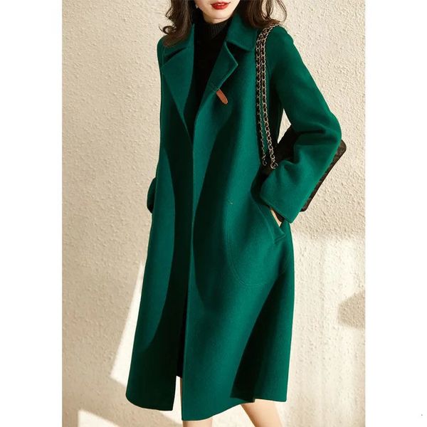 

women's wool blends autumn and winter thick white imitation woolen mid-length cloak coat temperament jacket 221122, Black