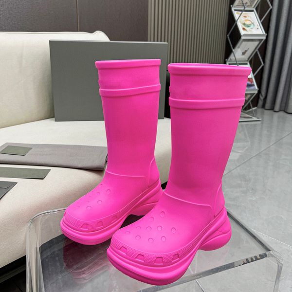 

b x c chunky rain boots wellies tall boot rubber shoes round toes knee-high riding boots luxury designers brands shoe for women factory foot, Black